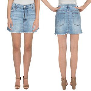 HUDSON JEANS Vivid Fringe Denim Mini SKIRT Size 30 M Blue Havana Raw Hem NEW